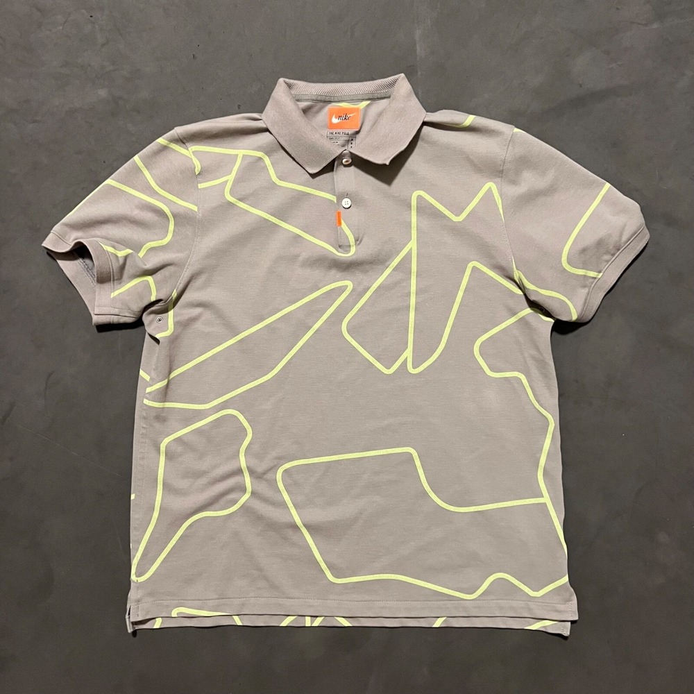 The Nike Polo Mens Shirt Size‎ Medium AOP  Dri Fit Gray Neon Green Design